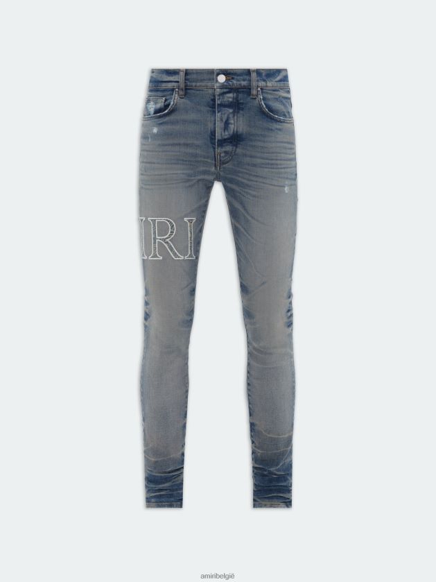kleding zijn AMIRI Heren kernlogo bandana jacquard jeans vintage indigo 48PBDJ39