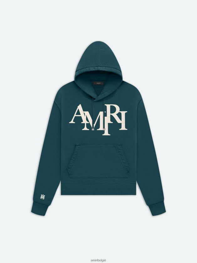 kleding zijn AMIRI Heren merk gespreide logo hoodie regenwoud 48PBDJ139