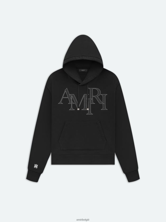 kleding zijn AMIRI Heren merk gespreide logo hoodie zwart 48PBDJ140