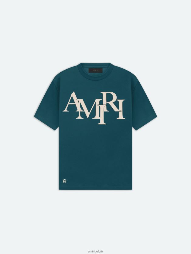 kleding zijn AMIRI Heren merk gespreid logo-T-shirt regenwoud 48PBDJ60